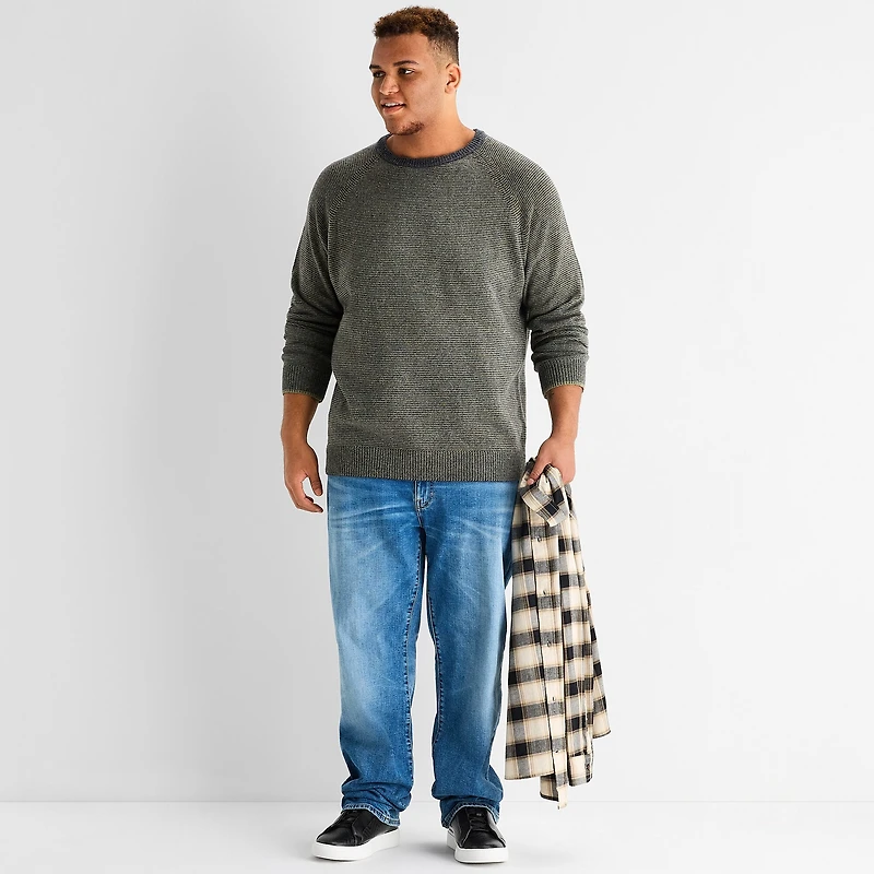 mutual weave Textured Big and Tall Mens Crew Neck Long Sleeve Pullover Sweater