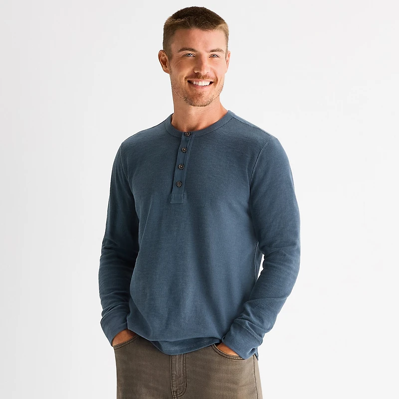 mutual weave Mens Long Sleeve Regular Fit Henley Shirt