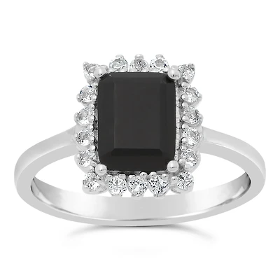 Womens Genuine Black Onyx Sterling Silver Cocktail Ring