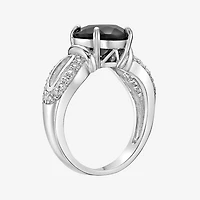 Womens Genuine Black Onyx Sterling Silver Round Cocktail Ring
