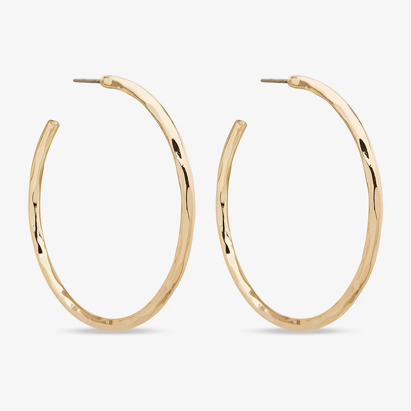 Worthington Silver Tone Hammered C Womens 50.8mm Hoop Earrings