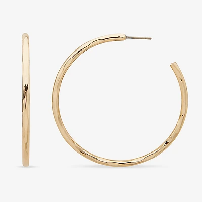 Worthington Silver Tone Hammered C Womens 50.8mm Hoop Earrings