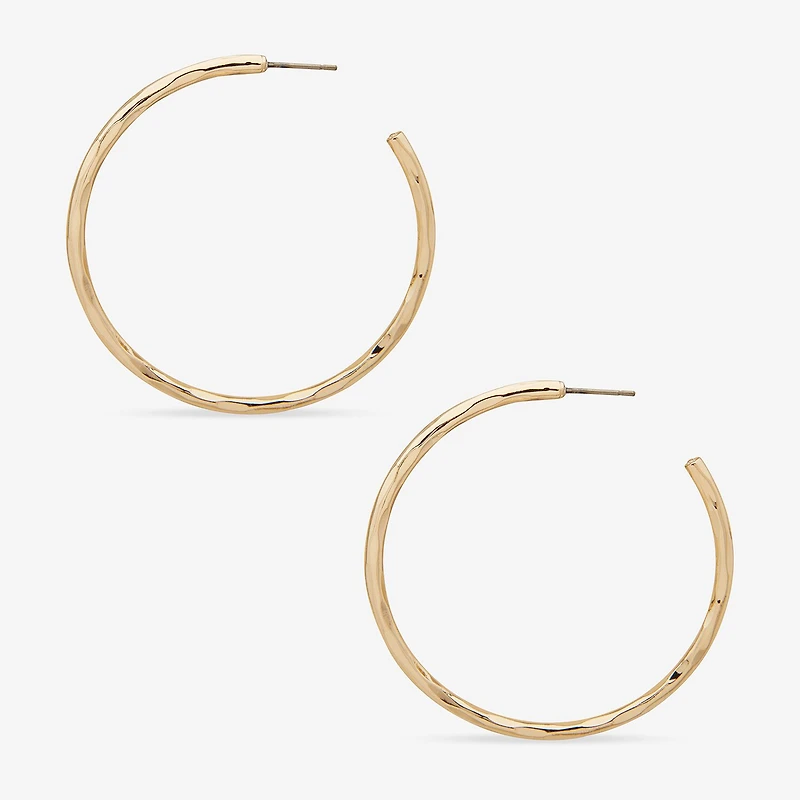 Worthington Silver Tone Hammered C Womens 50.8mm Hoop Earrings