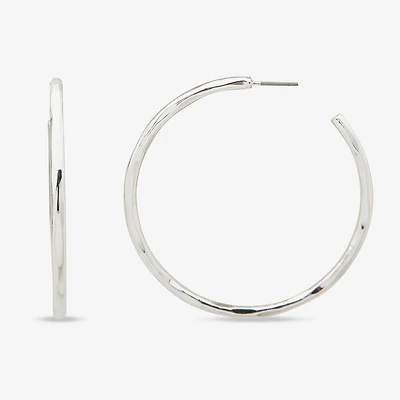 Worthington Silver Tone Hammered C Womens 50.8mm Hoop Earrings