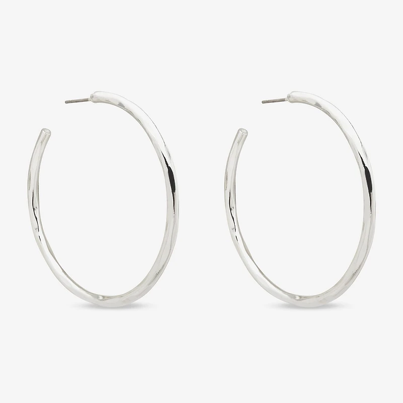 Worthington Silver Tone Hammered C Womens 50.8mm Hoop Earrings