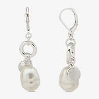 Worthington Silver Tone Simulated Pearl Womens Drop Earrings