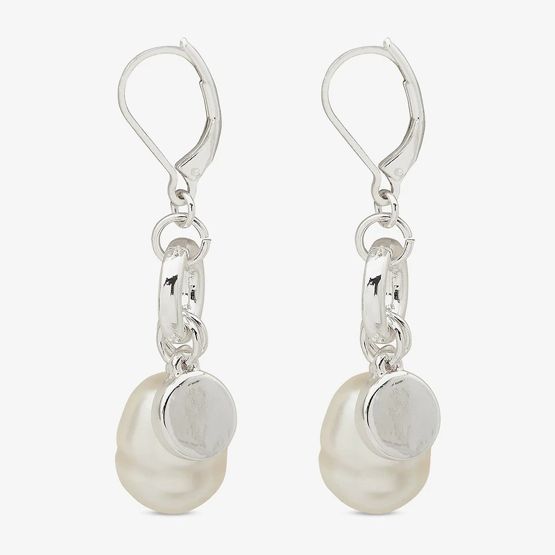 Worthington Silver Tone Simulated Pearl Womens Drop Earrings