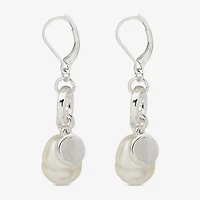Worthington Silver Tone Simulated Pearl Womens Drop Earrings