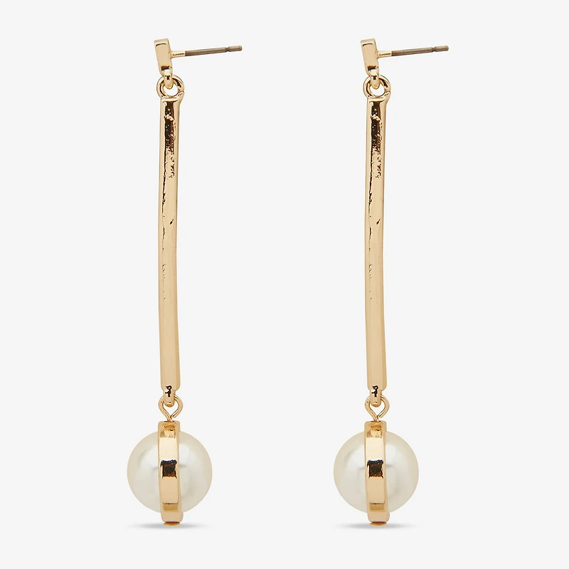 Worthington Linear Womens Simulated Pearl Drop Earrings