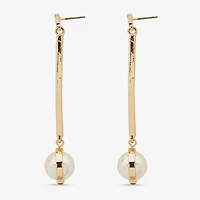 Worthington Linear Womens Simulated Pearl Drop Earrings