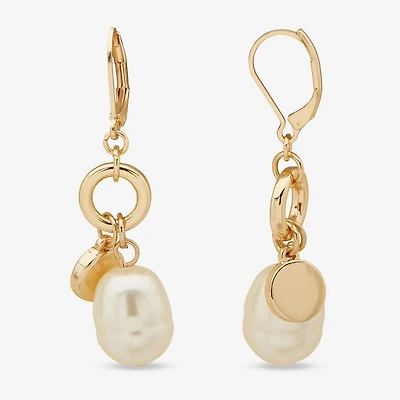 Worthington Charm Womens White Simulated Pearl Drop Earrings