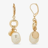 Worthington Charm Womens White Simulated Pearl Drop Earrings