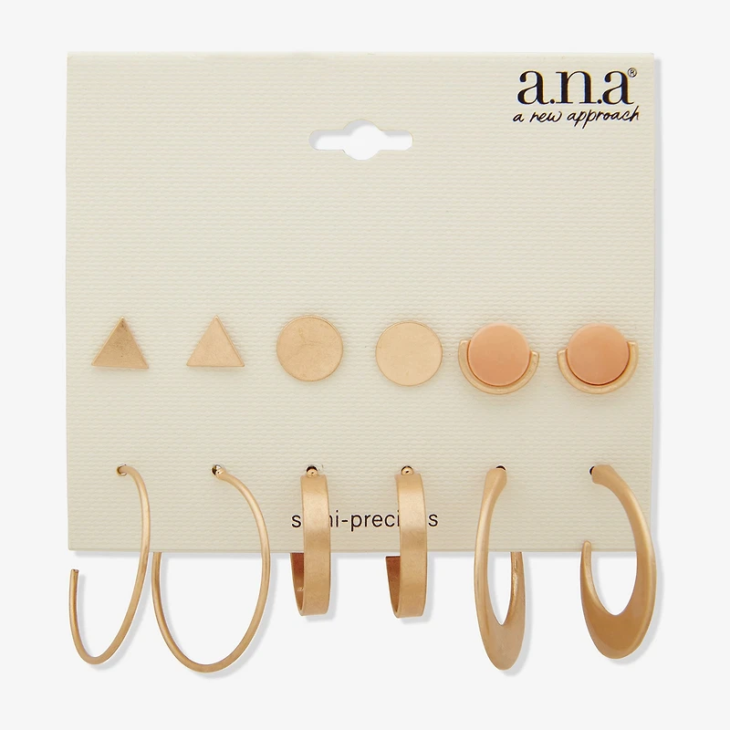 a.n.a Womens 6 Pair Earring Set