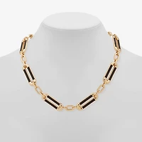 Worthington Gold Tone & Black Leather Link Womens 17 Inch Collar Necklace