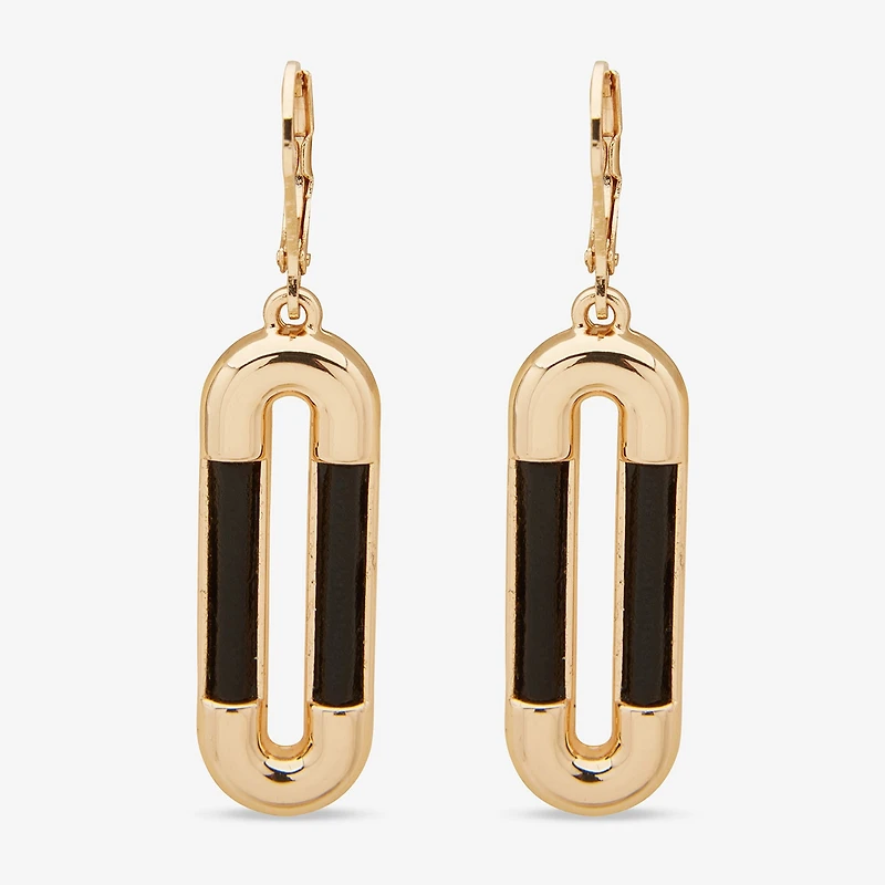 Worthington Gold Tone & Black Leather Link Womens Paperclip Drop Earrings