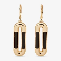 Worthington Gold Tone & Black Leather  Link Womens Paperclip Drop Earrings