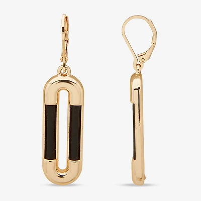 Worthington Gold Tone & Black Leather Link Womens Paperclip Drop Earrings