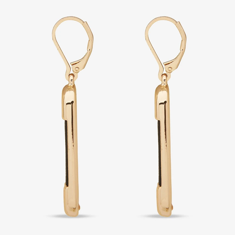 Worthington Gold Tone & Black Leather Link Womens Paperclip Drop Earrings