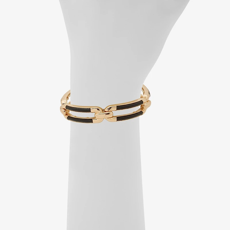 Worthington Gold Tone & Black Leather Link Womens Stretch Bracelet