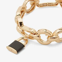 Worthington Gold Tone & Black Padlock Womens Stretch Bracelet