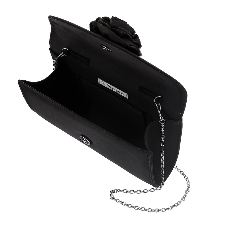 N By Nina Frily Rosette Emebellished Flap Clutch Evening Bag