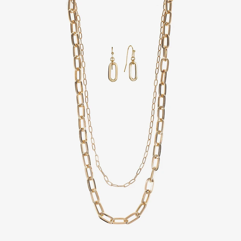 Liz Claiborne Layered Necklace And Drop Earring Womens 2-pc. Jewelry Set