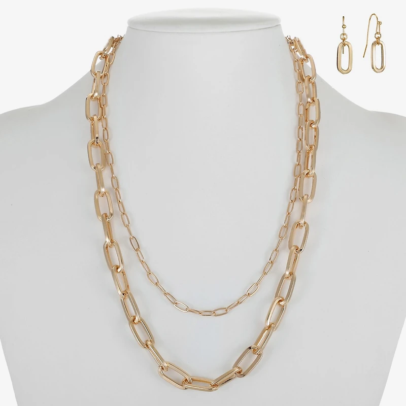 Liz Claiborne Layered Necklace And Drop Earring Womens 2-pc. Jewelry Set