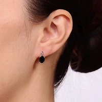 Womens Diamond Accent Genuine Black Onyx Sterling Silver Drop Earrings