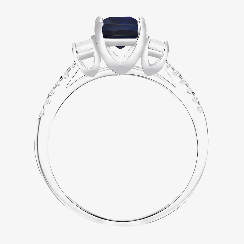 Womens 3/8 CT. T.W. Lab Created Blue Sapphire 10K Gold Halo Side Stone Cocktail Ring