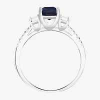 Womens 3/8 CT. T.W. Lab Created Blue Sapphire 10K Gold Halo Side Stone Cocktail Ring