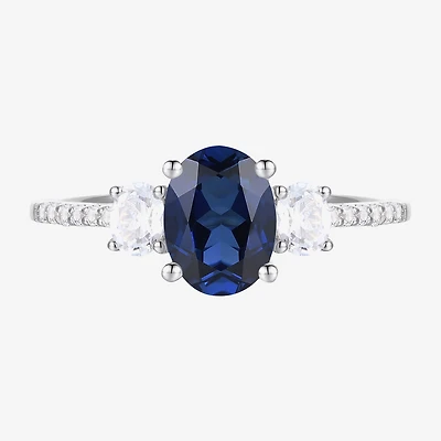 Womens 3/8 CT. T.W. Lab Created Blue Sapphire 10K Gold Halo Side Stone Cocktail Ring