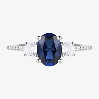 Womens 3/8 CT. T.W. Lab Created Blue Sapphire 10K Gold Halo Side Stone Cocktail Ring