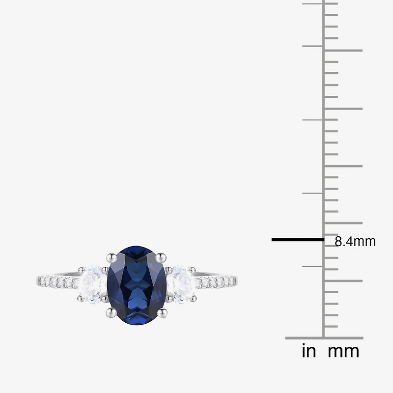 Womens 3/8 CT. T.W. Lab Created Blue Sapphire 10K Gold Halo Side Stone Cocktail Ring