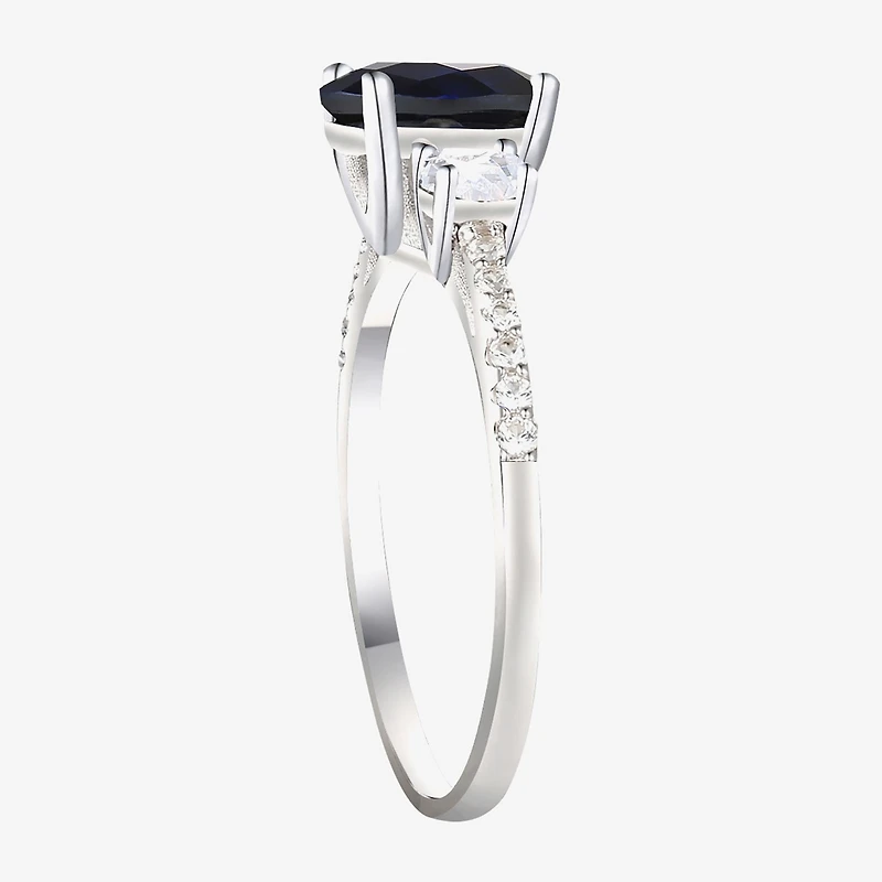 Womens 3/8 CT. T.W. Lab Created Blue Sapphire 10K Gold Halo Side Stone Cocktail Ring