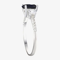 Womens 3/8 CT. T.W. Lab Created Blue Sapphire 10K Gold Halo Side Stone Cocktail Ring