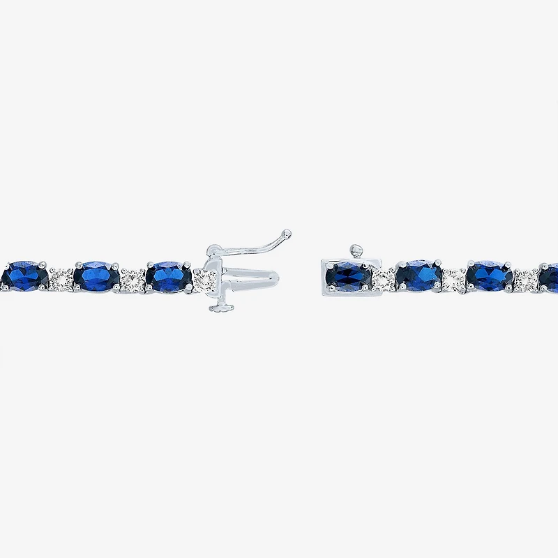 Womens Sapphire Sterling Silver 18 Inch Tennis Necklace