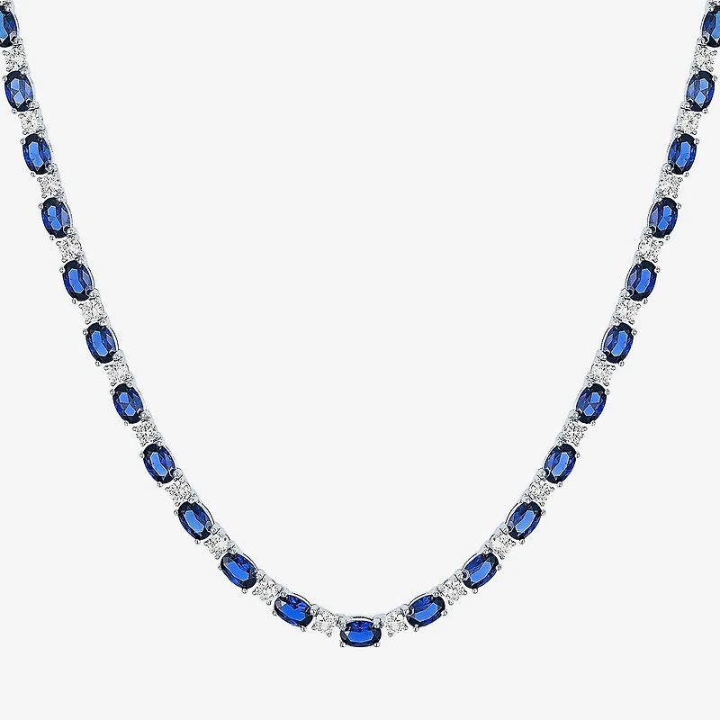 Womens Sapphire Sterling Silver 18 Inch Tennis Necklace