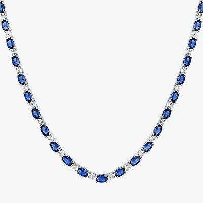 Womens Sapphire Sterling Silver 18 Inch Tennis Necklace