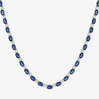 Womens Sapphire Sterling Silver 18 Inch Tennis Necklace