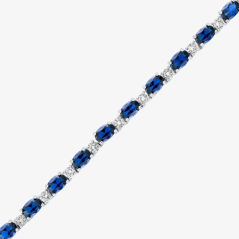 Womens Sapphire Sterling Silver 18 Inch Tennis Necklace