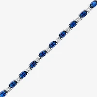 Womens Sapphire Sterling Silver 18 Inch Tennis Necklace