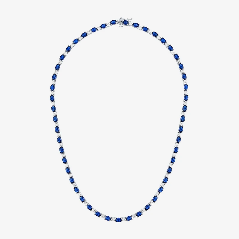 Womens Sapphire Sterling Silver 18 Inch Tennis Necklace