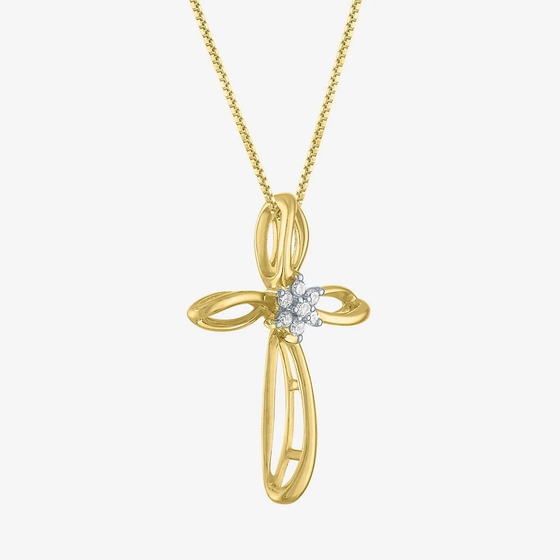 Diamond Blossom (G-H / I1-I2) Womens Diamond Accent Lab Grown White Diamond 10K Gold Cross 18 Inch Pendant Necklace