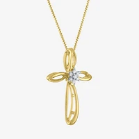 Diamond Blossom (G-H / I1-I2) Womens Diamond Accent Lab Grown White Diamond 10K Gold Cross 18 Inch Pendant Necklace