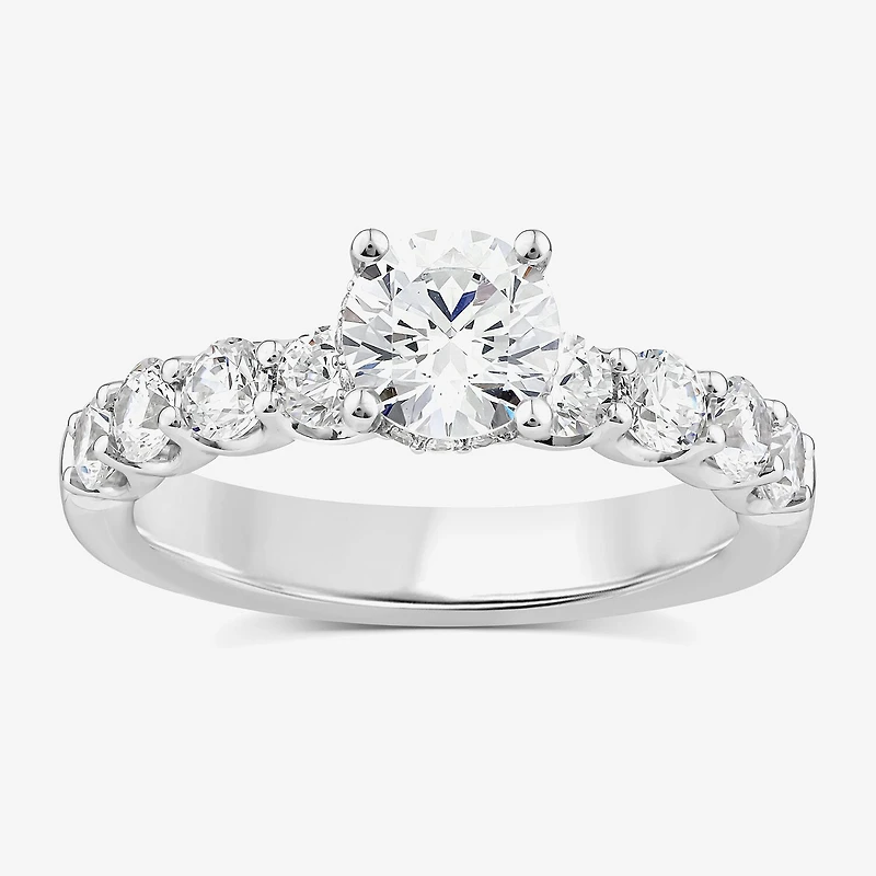 Signature By Modern Bride (G / Si1-Si2) Womens 2 CT. T.W. Lab Grown White Diamond 10K or Yellow Gold Round Side Stone Engagement Ring