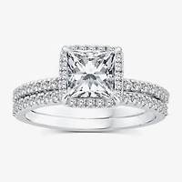 Signature By Modern Bride (G / Si1-Si2) Womens 2 CT. T.W. Lab Grown White Diamond 10K Gold Side Stone Halo Bridal Set