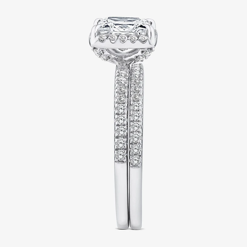 Signature By Modern Bride (G / Si1-Si2) Womens 2 CT. T.W. Lab Grown White Diamond 10K Gold Side Stone Halo Bridal Set
