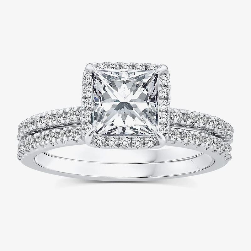 Signature By Modern Bride (G / Si1-Si2) Womens 2 CT. T.W. Lab Grown White Diamond 10K Gold Side Stone Halo Bridal Set