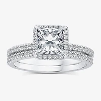 Signature By Modern Bride (G / Si1-Si2) Womens 2 CT. T.W. Lab Grown White Diamond 10K Gold Side Stone Halo Bridal Set