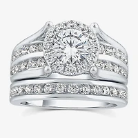 (F / Vs2 ) Womens 3 CT. T.W. Lab Grown White Diamond 10K Gold Round Side Stone Halo Bridal Set